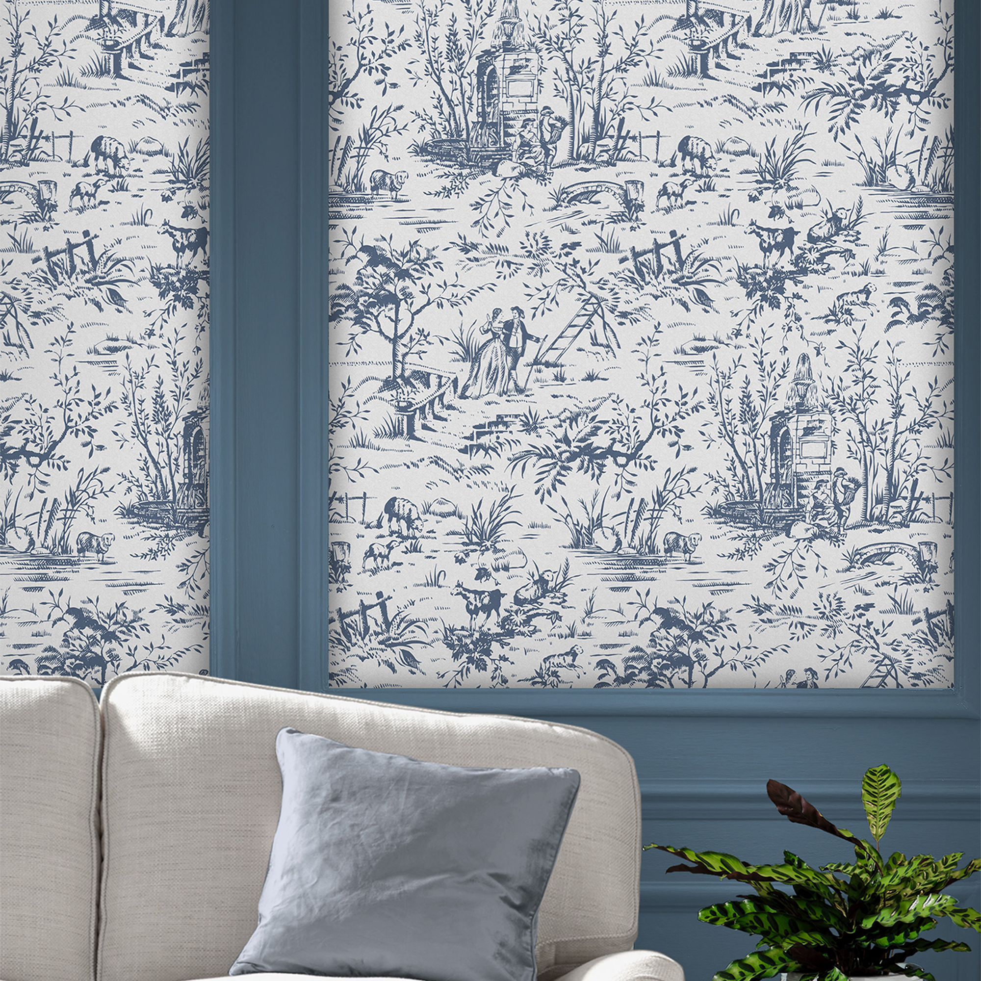 Toile De Jouy Wallpaper 118494 By Laura Ashley In Dark Seaspray Blue